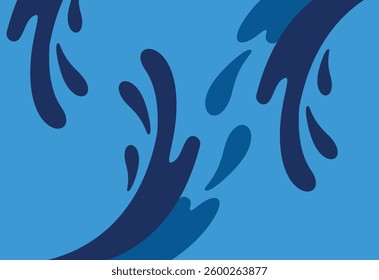 Abstract blue background with waves and drops of water. Vector illustration.