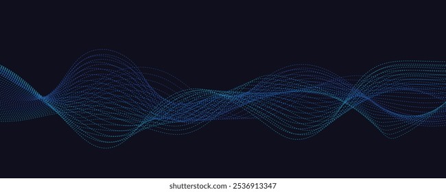 Fundo azul abstrato com ondas. Ondas e partículas futuristas	