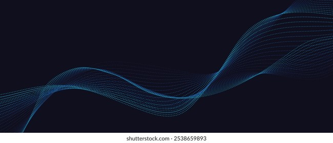 Abstractas fondo azul con ondas. Ondas y partículas futuristas	