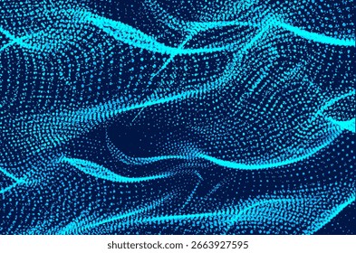 abstract blue background with waves halftone doted texture, Abstract blue wavy lines pattern with a futuristic curved design for technology backdrop, abstract blue waves dot on a dark background with 