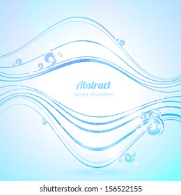 Abstract blue background with waves and swirls. Vector illustration.