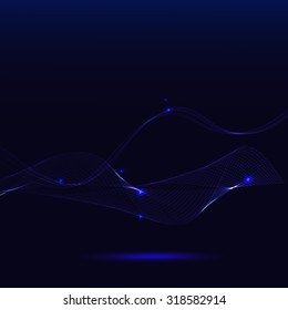abstract blue  background with wavy lines and sparks vector illustration