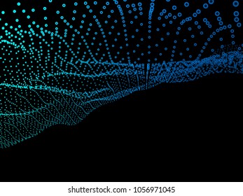 Abstract blue  background. Wavy structure with shiny dots.