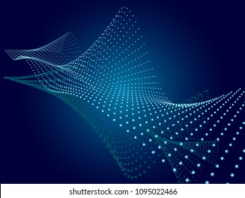 Abstract blue background. Wavy structure with shiny dots.