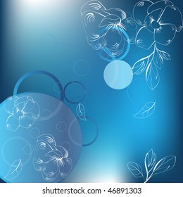 Abstract blue background  with white flowers