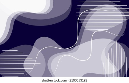 Resumen de fondo azul con formas y líneas de flujo blancas. Formas lisas transparentes. Gráficos vectoriales.