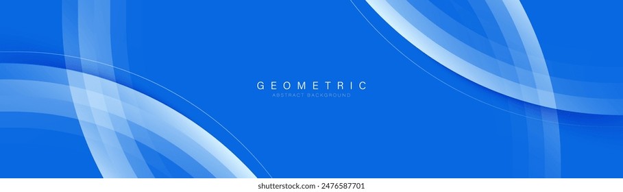 Abstrakter blauer Hintergrund mit weißen geometrischen Halbkreislinien. Modernes minimalistisches Trendlinienmuster Horizontal. Vektorillustration