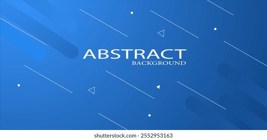 Abstract blue background with white lines , circles and triangle design . Blue template banner for web background. Vector illustration.