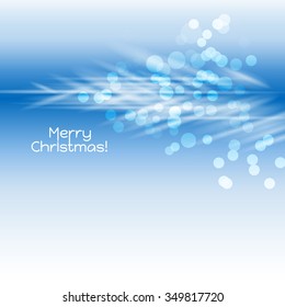 Abstract blue background with white rays shaped Christmas tree