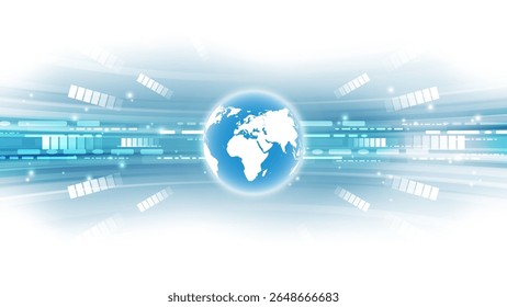 Fondo azul abstracto con el mapa mundial y la placa de circuito, Ilustración vectorial