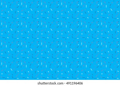 Abstract blue background with zigzags and squares. Vector seamless pattern with geometric figures. Hipster fill. Color image. Holiday composition. Multipurpose backdrop. blank for holidays, banners