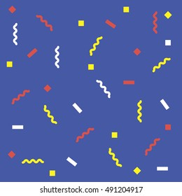 Abstract blue background with zigzags and squares. Vector seamless pattern with geometric figures. Hipster fill. Color image. Holiday composition. Multipurpose backdrop. blank for holidays, banners