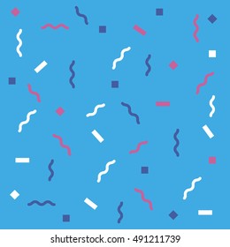 Abstract blue background with zigzags and squares. Vector seamless pattern with geometric figures. Hipster fill. Color image. Holiday composition. Multipurpose backdrop. blank for holidays, banners