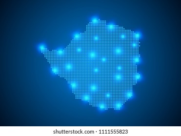 Abstract blue background with Zimbabwe map, internet line, connected points. Zimbabwe map with dot nodes. Global network connection concept. Wire frame 3D mesh polygonal network line. vector.