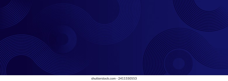 Resumen del fondo azul de la pancarta con líneas de círculo brillantes. Diseño de líneas geométricas. Líneas azules brillantes modernas. Concepto de tecnología futurista. para portadas, encabezados, carteles. vector
