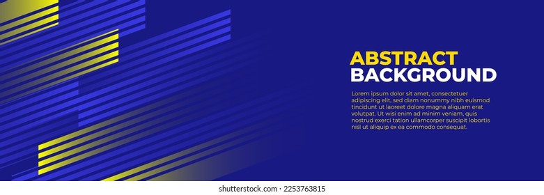 Resumen de diseño de banner azul vector, plantilla de fondo horizontal deportivo dinámico con formas azul y amarillo para promoción de medios o banner web