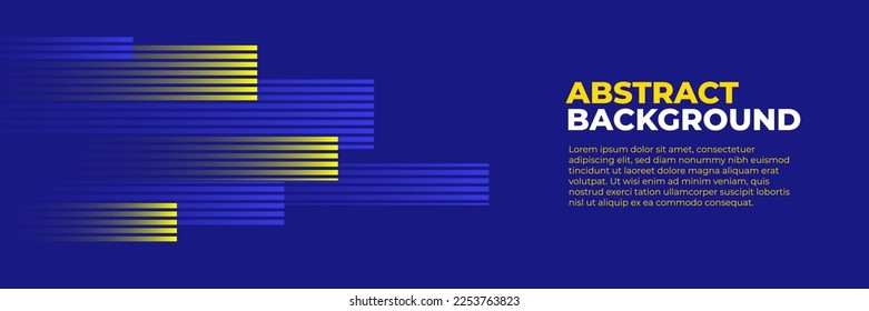 Abstract blue banner design vector, dynamic sporty horizontal background template with blue and yellow shapes for media promotion or web banner