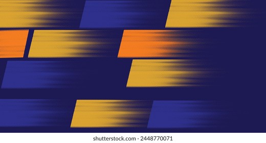 Abstract blue banner design vector, dynamic sporty horizontal background template with blue and yellow shapes.