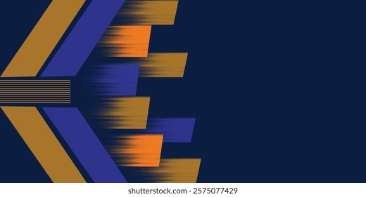 Abstract blue banner design vector, dynamic sporty horizontal background template with blue and yellow shapes for media promotion or web banner