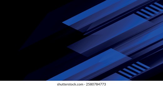 Abstract blue banner design vector, dynamic sporty horizontal background template for media promotion 