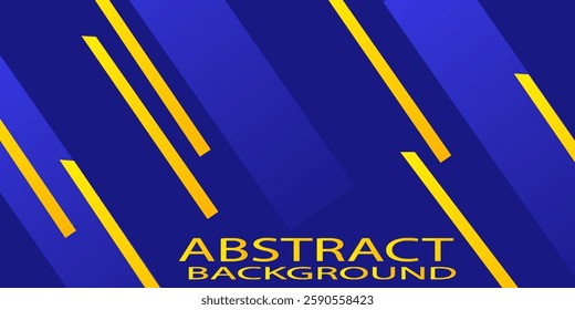 Abstract blue banner design vector, dynamic sporty horizontal background template with blue and yellow shapes for media promotion or web banner