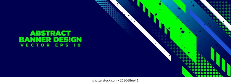 Vetor de design de banner azul abstrato, modelo de fundo horizontal esportivo dinâmico para promoção de mídia ou banner da Web