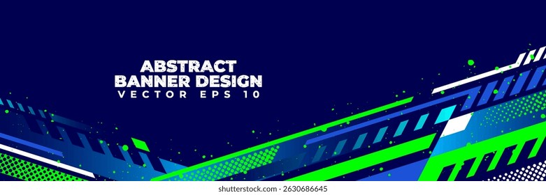 Abstract blue banner design vector, dynamic sporty horizontal background template for media promotion or web banner
