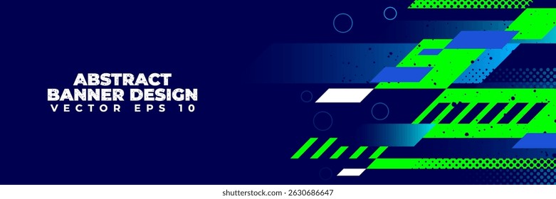Abstract blue banner design vector, dynamic sporty horizontal background template for media promotion or web banner