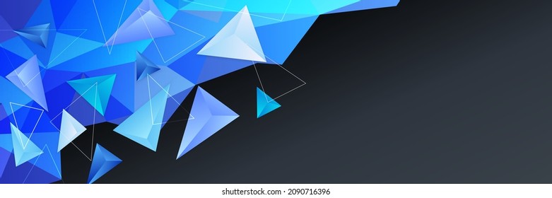 Pancarta azul abstracta con línea, geométrica, polígono. Fondo de red de diseño de vectores. Concepto moderno de ciencia, tecnología química para sitios web, negocios, banner web, plantilla o folleto