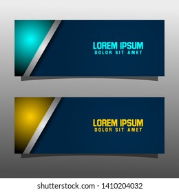 Abstract blue banner technology concept design. Glossy gold and blue color