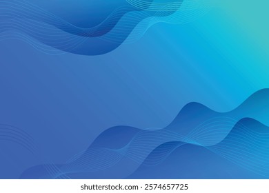 Abstract blue banner template. Vector minimal wavy line background with text for social media cover, header