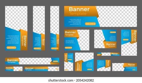 Abstract blue banner for web template set with place for images. Horizontal, vertical and square business ad template with standard size. vector EPS 10
