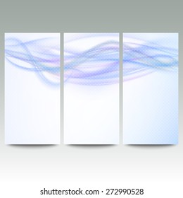 Abstract blue banners set, wave vector design.