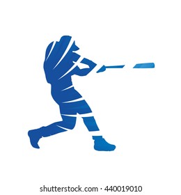 Abstract blue baseball batter figure, baseball player blue vector silhouette