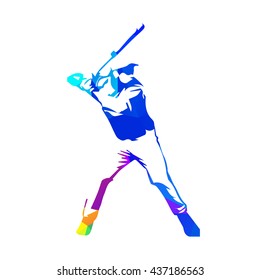 Abstract blue baseball player, vector isolated illustration. Batter, blue, yellow, purple color