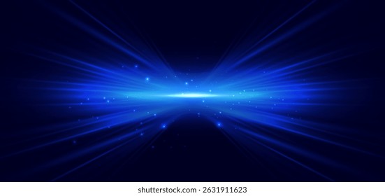 Abstract blue beam diagonal on dark blue background. Speed motion moving movement concept. Vector illustration.
