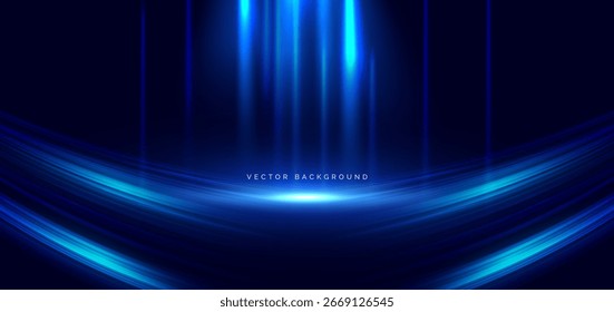 Abstract blue beam vertical on dark blue background. Speed motion moving movement concept. Vector illustration.