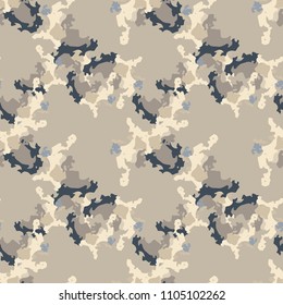Abstract blue, beige and black background as UFO camouflage. Seamless repeat light pattern usable as urban or desert camo, sand wallpaper, backdrop or for print for textile or wrapping paper