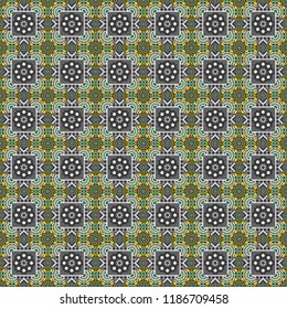 Abstract blue, beige and gray seamless pattern with mesh of squares. Cute mosaic. Geometric vector template.