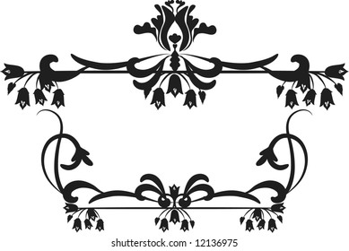 Abstract Blue Bell flowers in a frame design element. One Color.