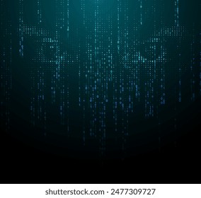 Abstract blue binary code eyes and cascading zero and one characters.  Artificial intelligence technology futuristic background. 