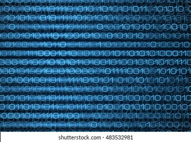 Abstract blue binary computer code screen. Technology data background. Coding, programming, hacking concept Vector illustration