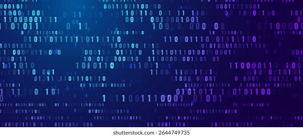 Resumo Blue Binary Software Programming Code Background (em inglês). Partes aleatórias do código do programa. Conceito de tecnologia de dados digitais. Ilustração De Vetor Amplo De Matriz De Dados Binária Aleatória.