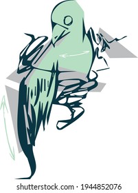 Abstract blue bird and geometric shapes