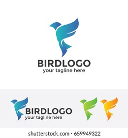 Abstract blue bird logo design. Freedom, Flying bird vector illustration. Vector logo template