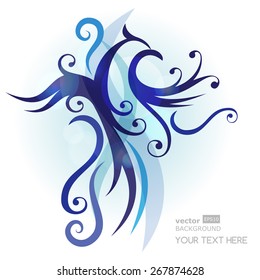 Abstract Blue Bird Silhouette Background. Decorative Phoenix Illustration. 