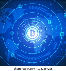 Abstract Blue Bitcoin Crypto Currency Blockchain Technology Square Background Banner Illustration 