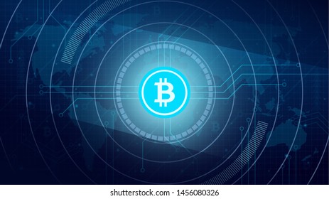 Abstract Blue Bitcoin Crypto Currency Blockchain Technology Square Background Banner Illustration 