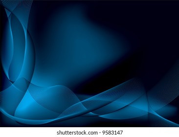 Abstract blue and black background with flowing lines