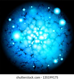 Abstract blue and black background with lights